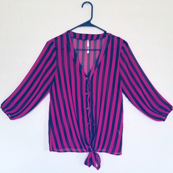 Oatt Tops - Black/Pink Button Down Top